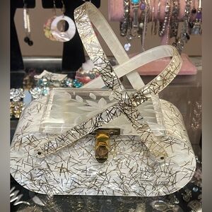 Elegant Vintage 50’s Miami Box Purse White and Gold Women's Handbag